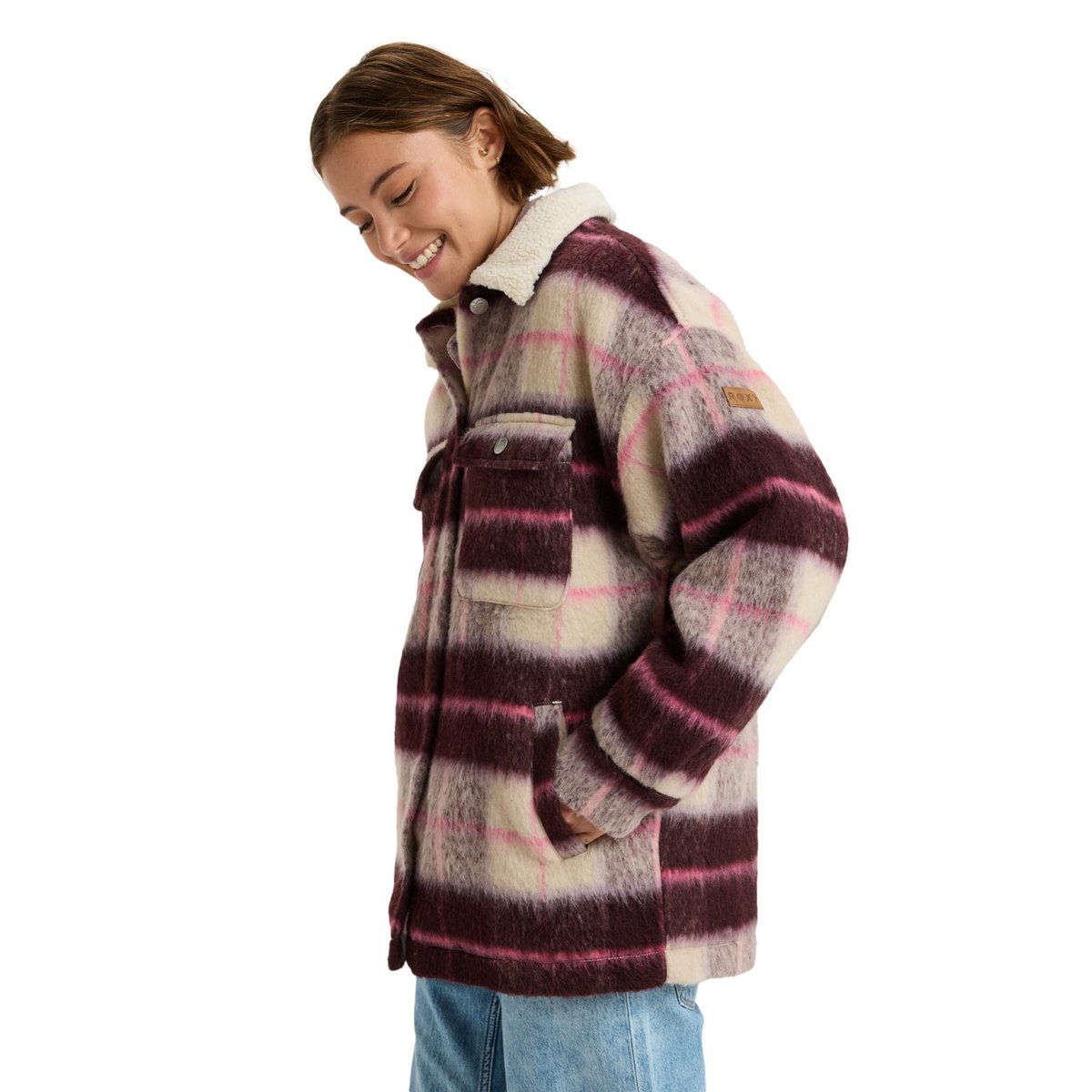 Manteau chemise à carreaux PASSAGE OF TIME. beige parchment mariachi plaid, ROXY