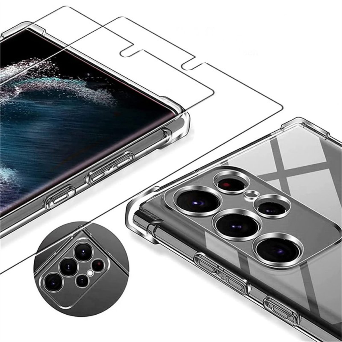 Coque Galaxy S22 Ultra 5g antichoc + 2 vitres transparent, EVETANE