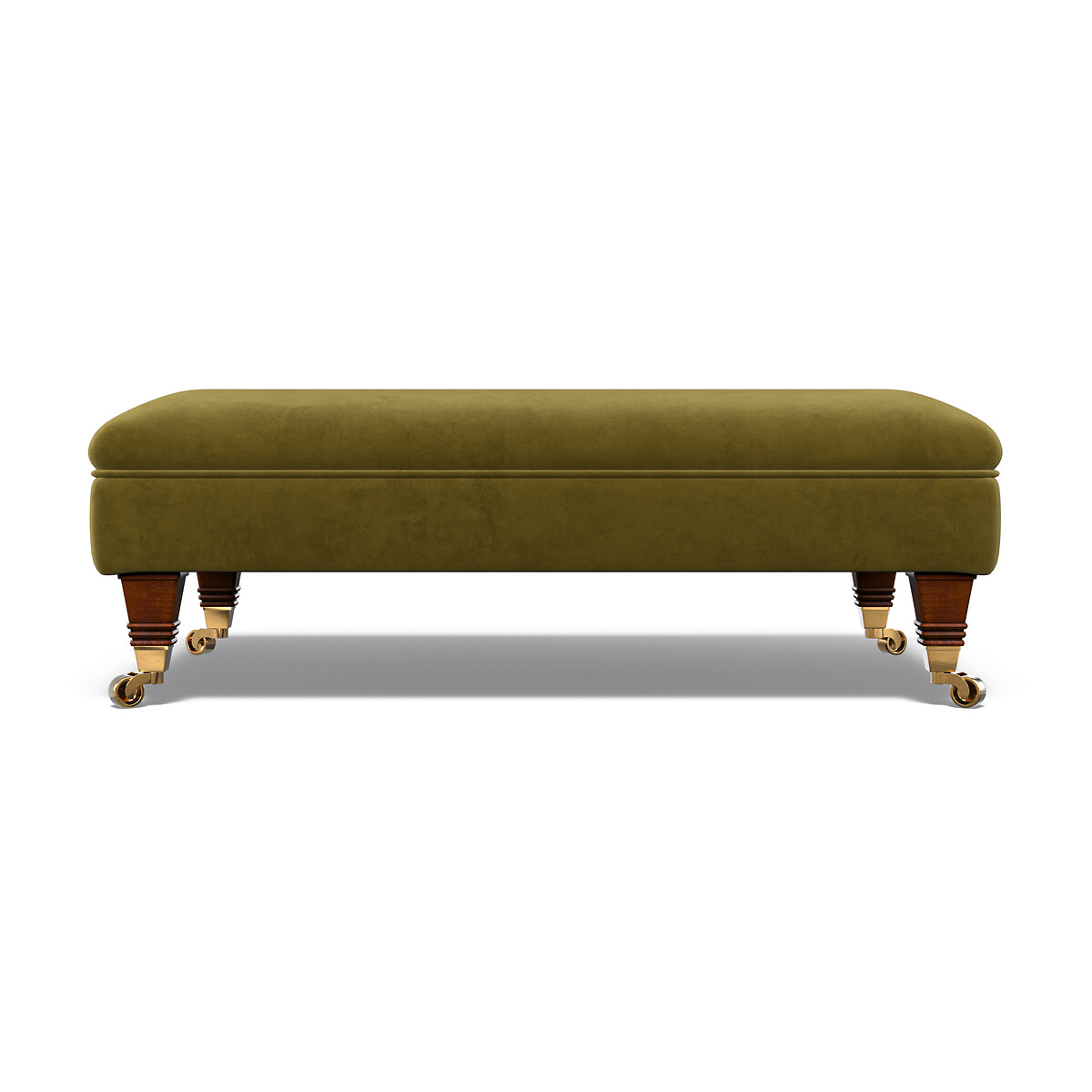 Emeline Velvet Footstool with Castor Legs olive, ÉDITÉ
