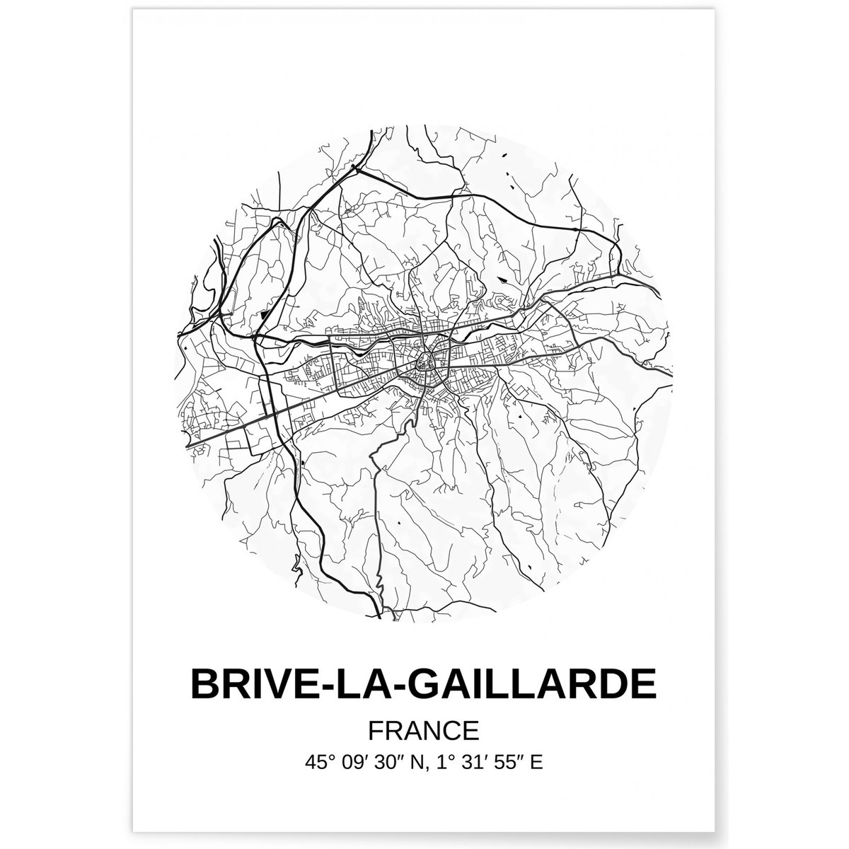 Affiche Carte Brive-la-Gaillarde blanc, L'AFFICHERIE