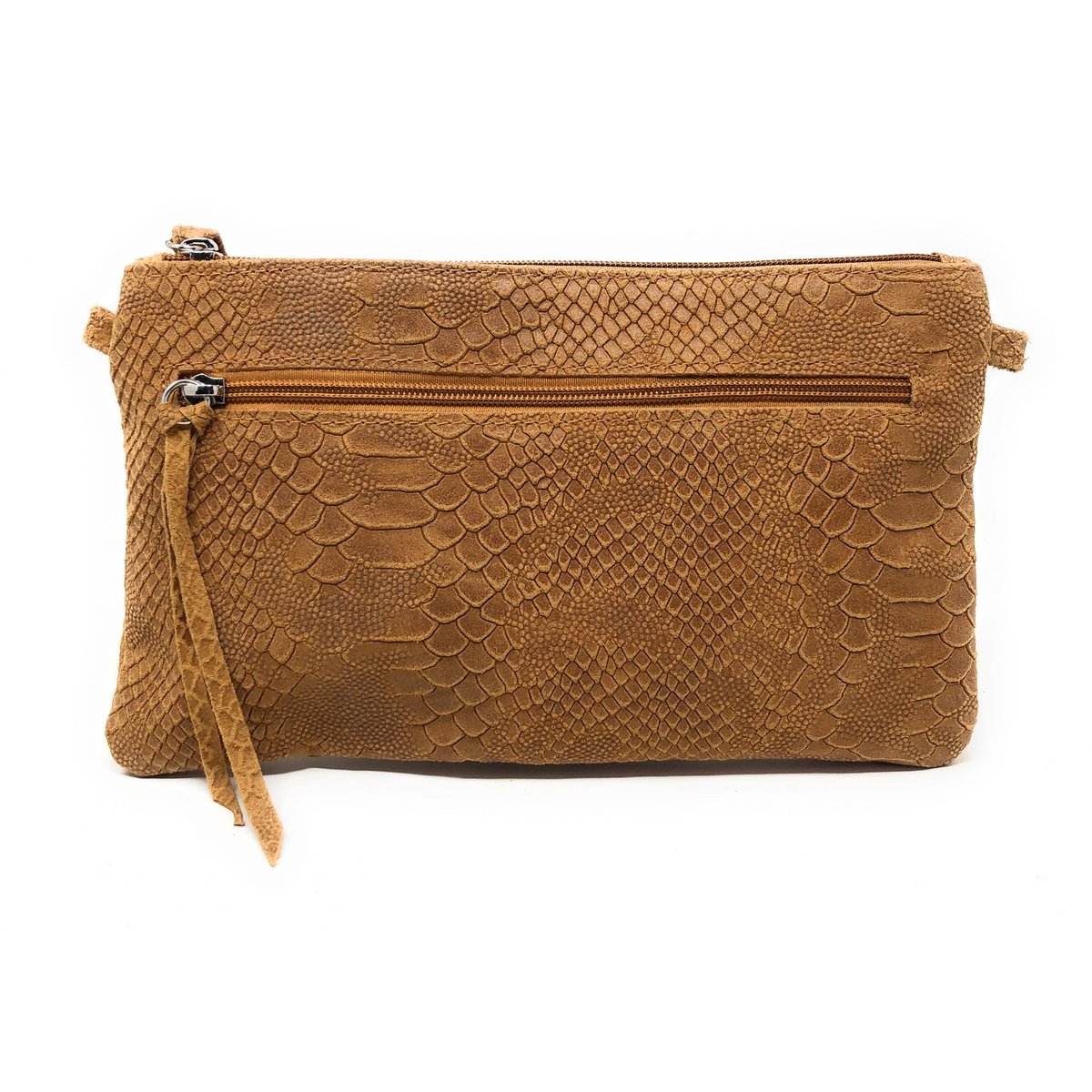 Sac à main pochette en cuir façon lézard DUNDEE camel, OH MY BAG