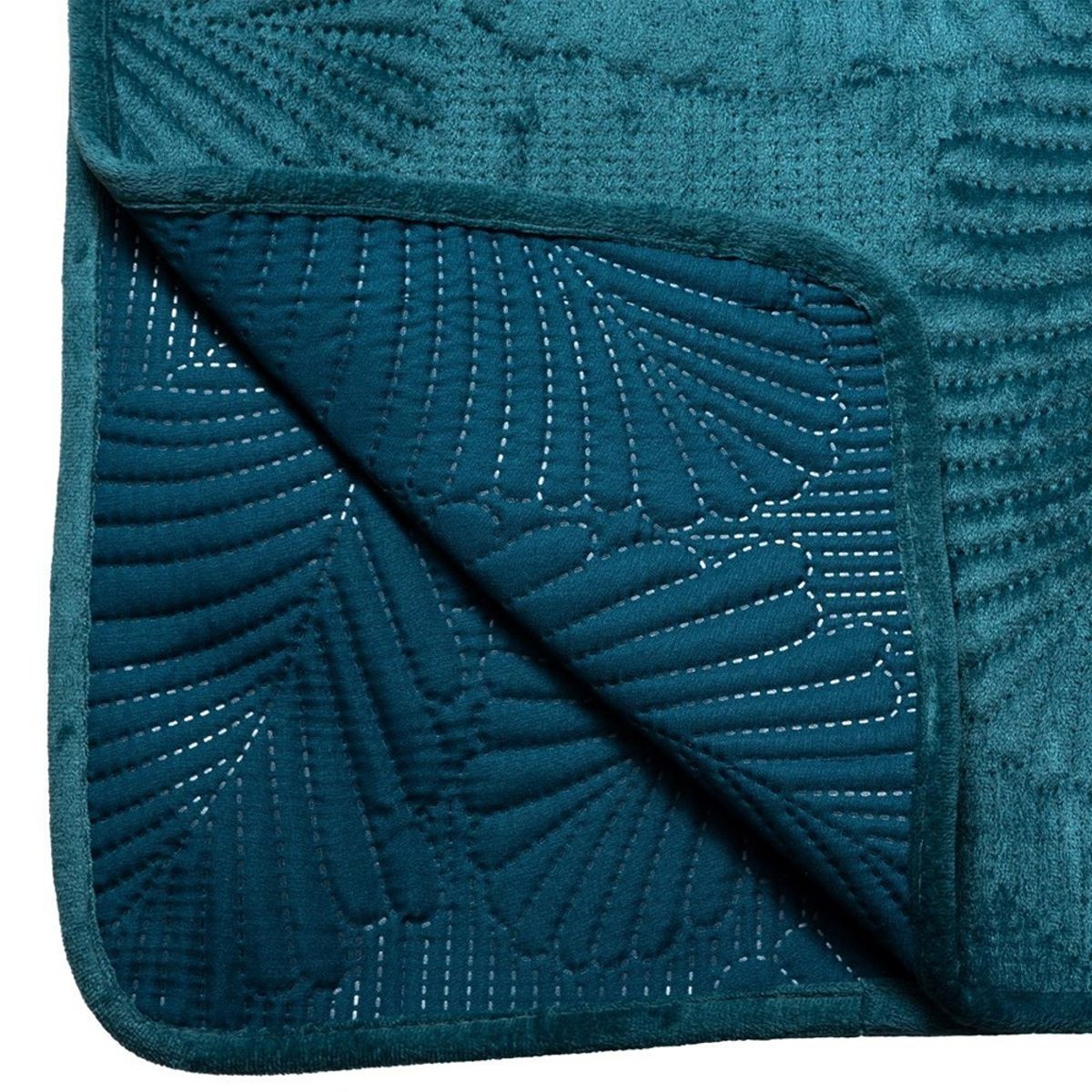 Dessus de lit velours 240x260 Feuille canard bleu, ATMOSPHERA