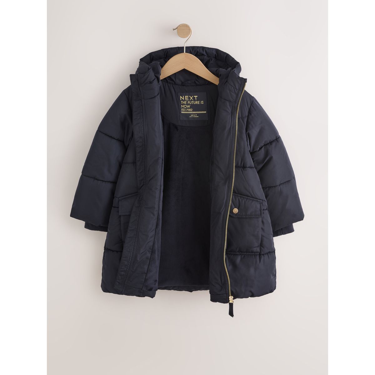 Manteau imperméable doublure imitation fourrure bleu marine, NEXT