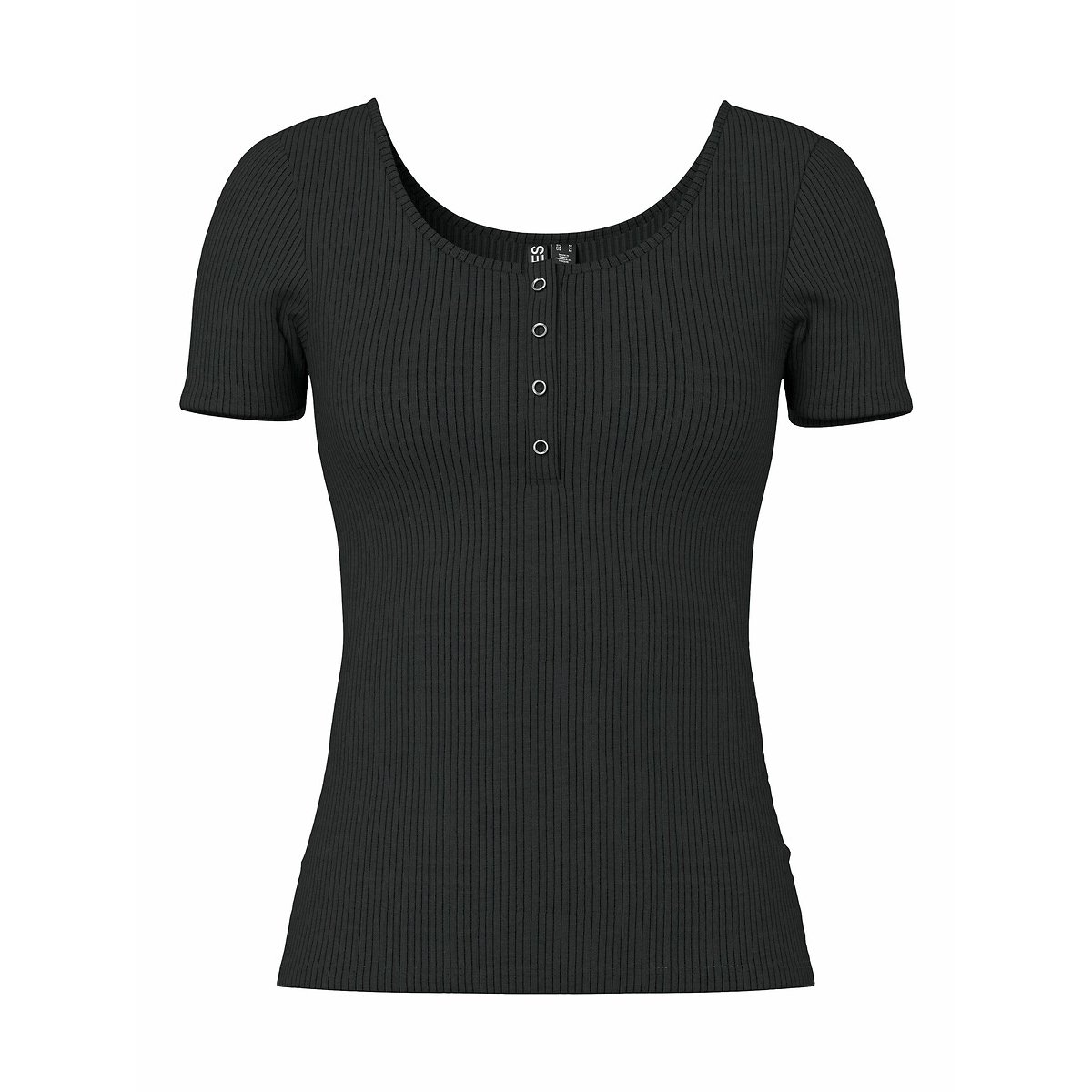 T-shirt con bottoni nero , PIECES