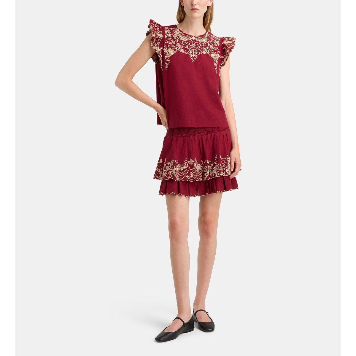 Jupe courte desire brod coton rouge, GALERIES LAFAYETTE