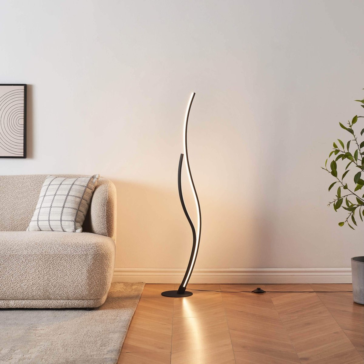 Lampadaire LED ondulé dimmable - YSORIA noir, KOSILUM