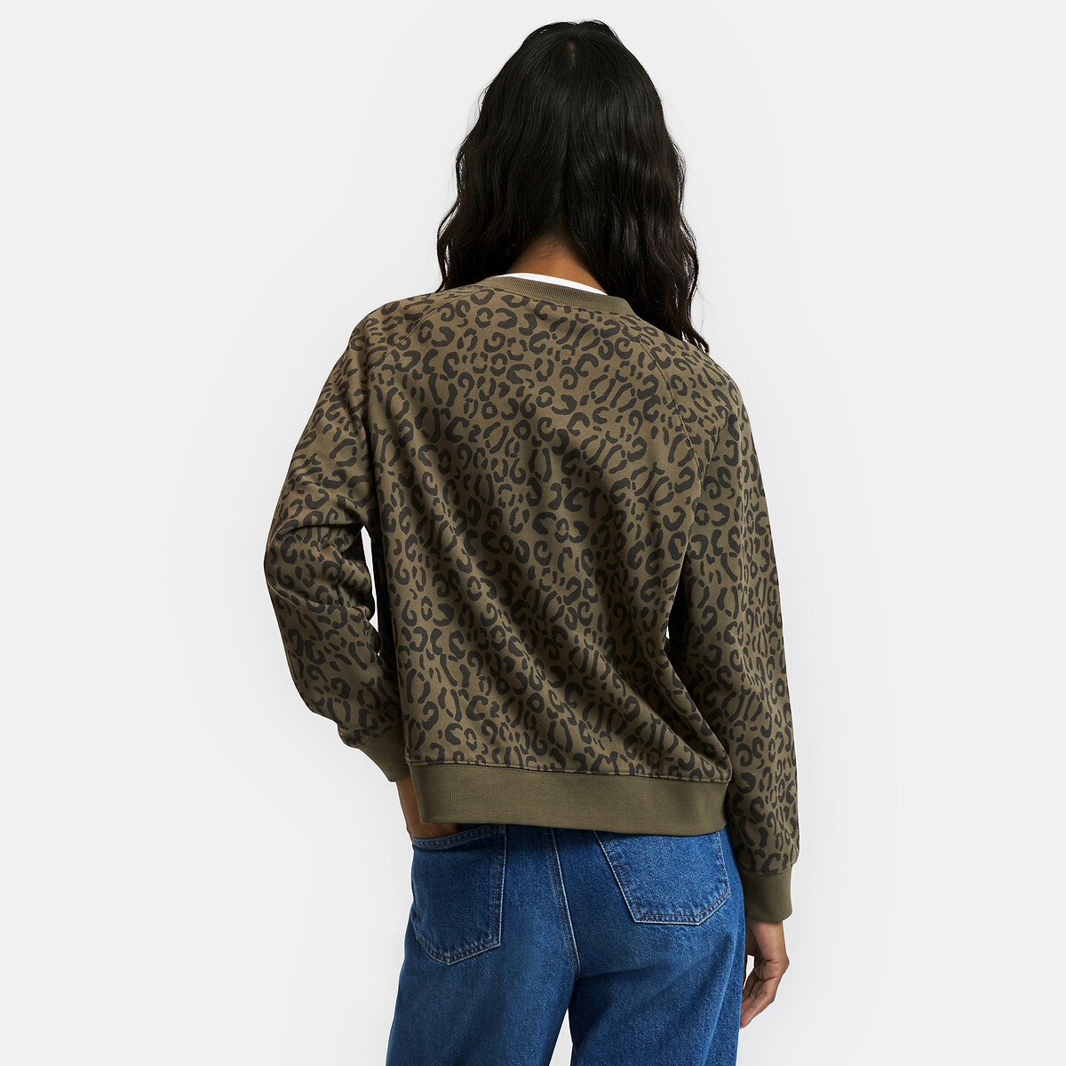 Sweat col rond imprimé léopard imprimé léopard/kaki, LA REDOUTE COLLECTIONS