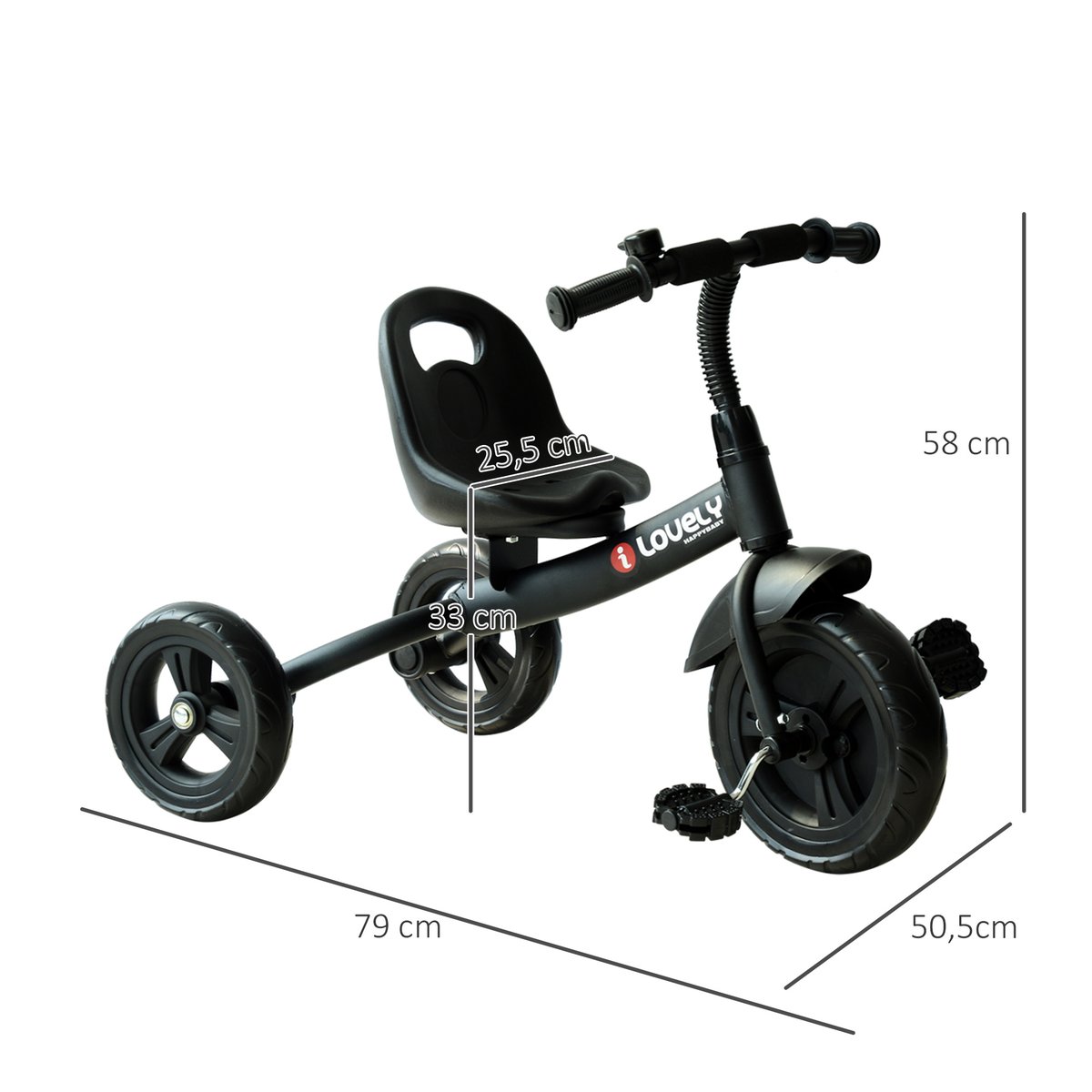 Tricycle pour enfants Métal Noir noir, HOMCOM