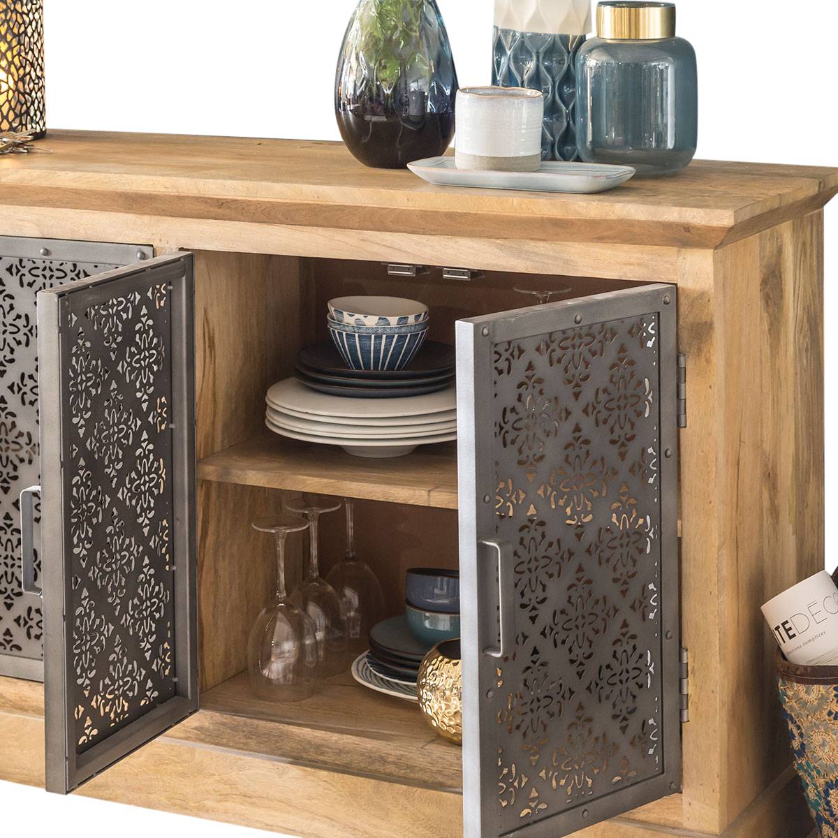Buffet en bois de manguier SAHARA gris, MADE IN MEUBLES