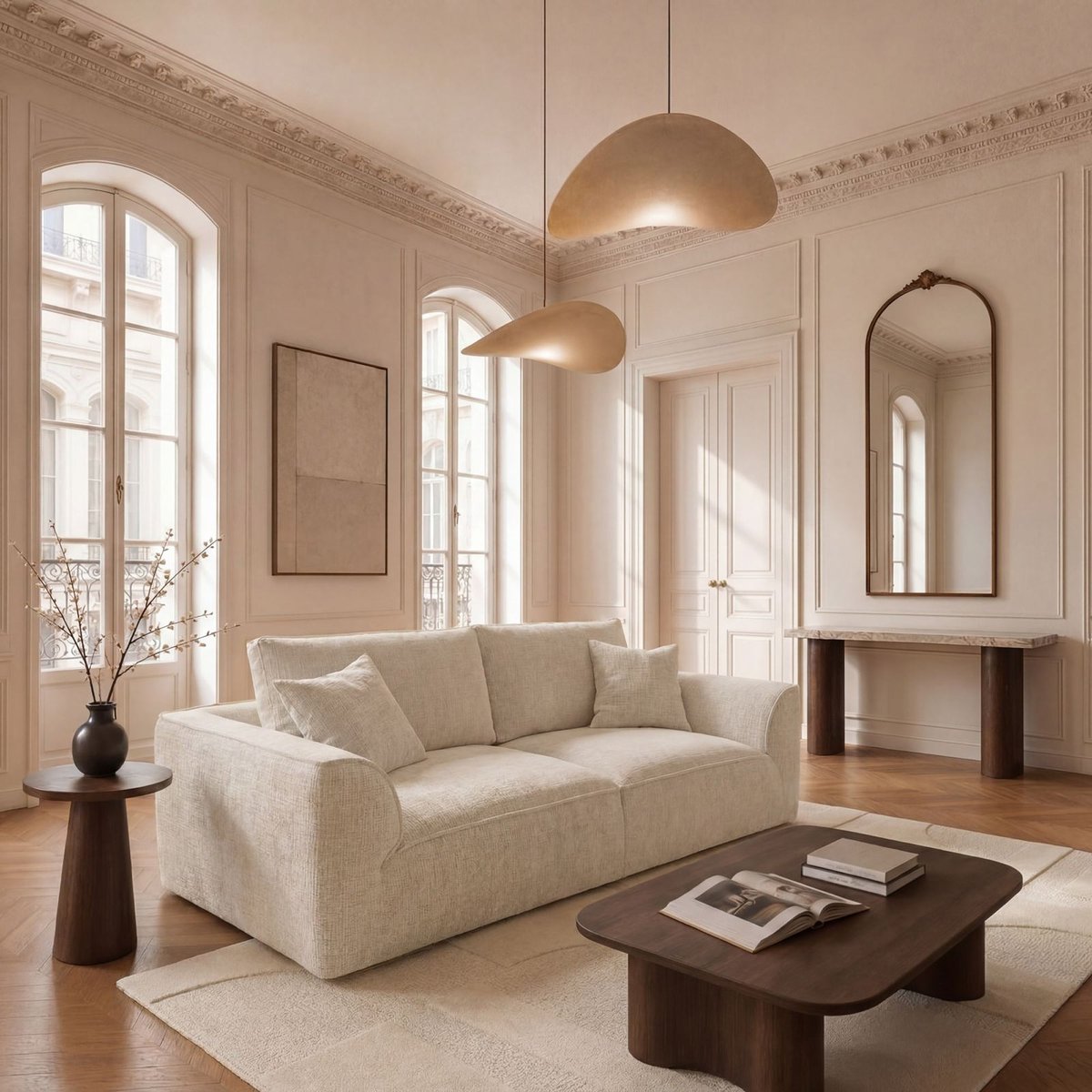 Canapé 3 places en velours texturé PURE crème, SIA HOME