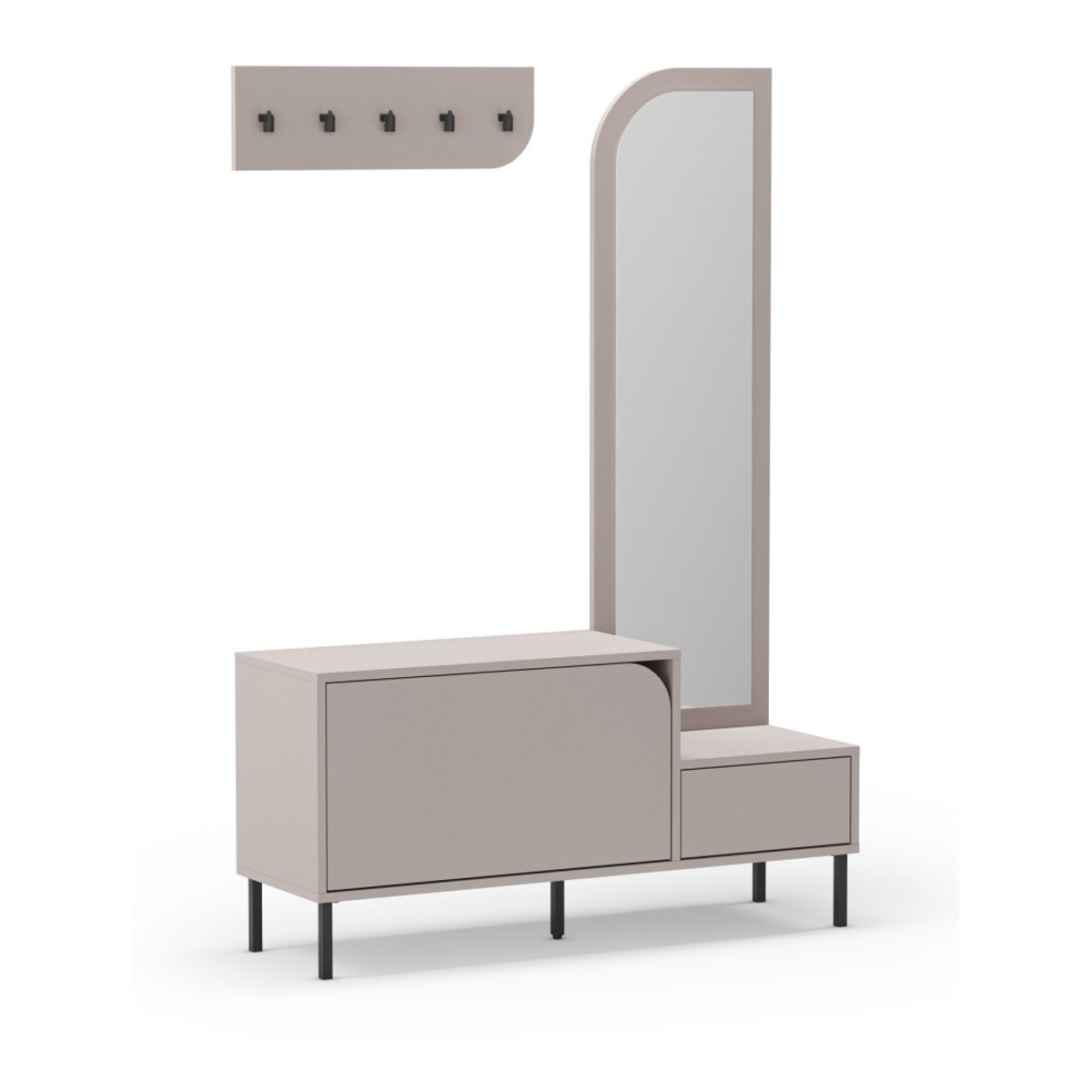Meuble d'entrée 2 portes avec miroir et portant en bois et métal H172cm- SILVAR beige, DRAWER