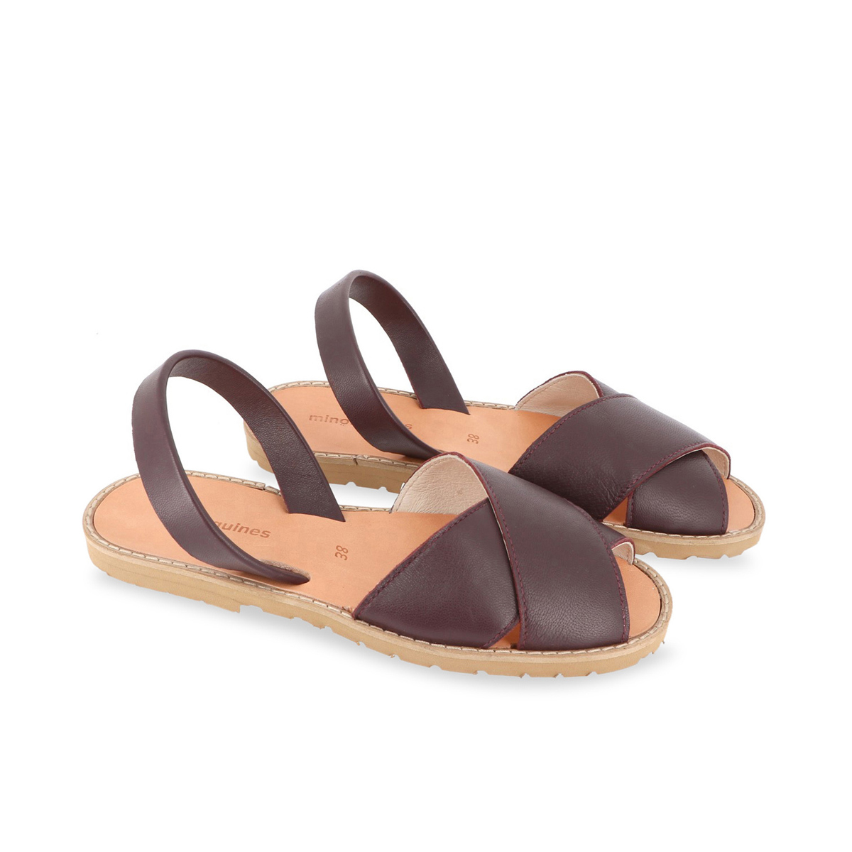 Sandales plates en cuir AVARCA CALA bordeaux, MINORQUINES