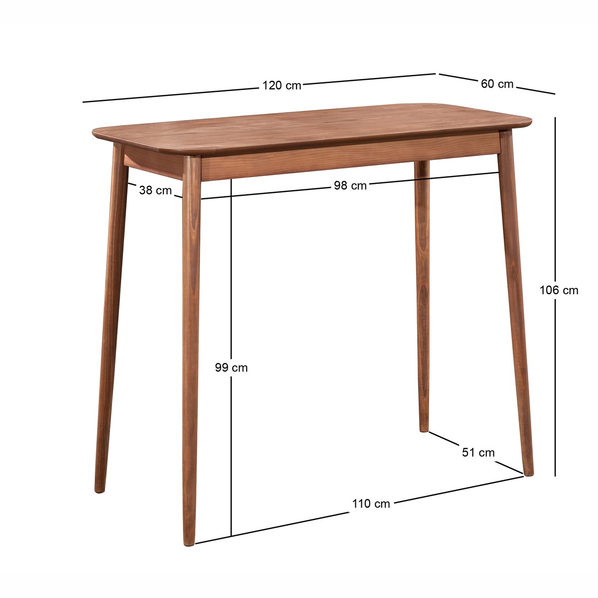 Table de bar 4 personnes en bois finition noyer, TRADITION marron, NORDLYS
