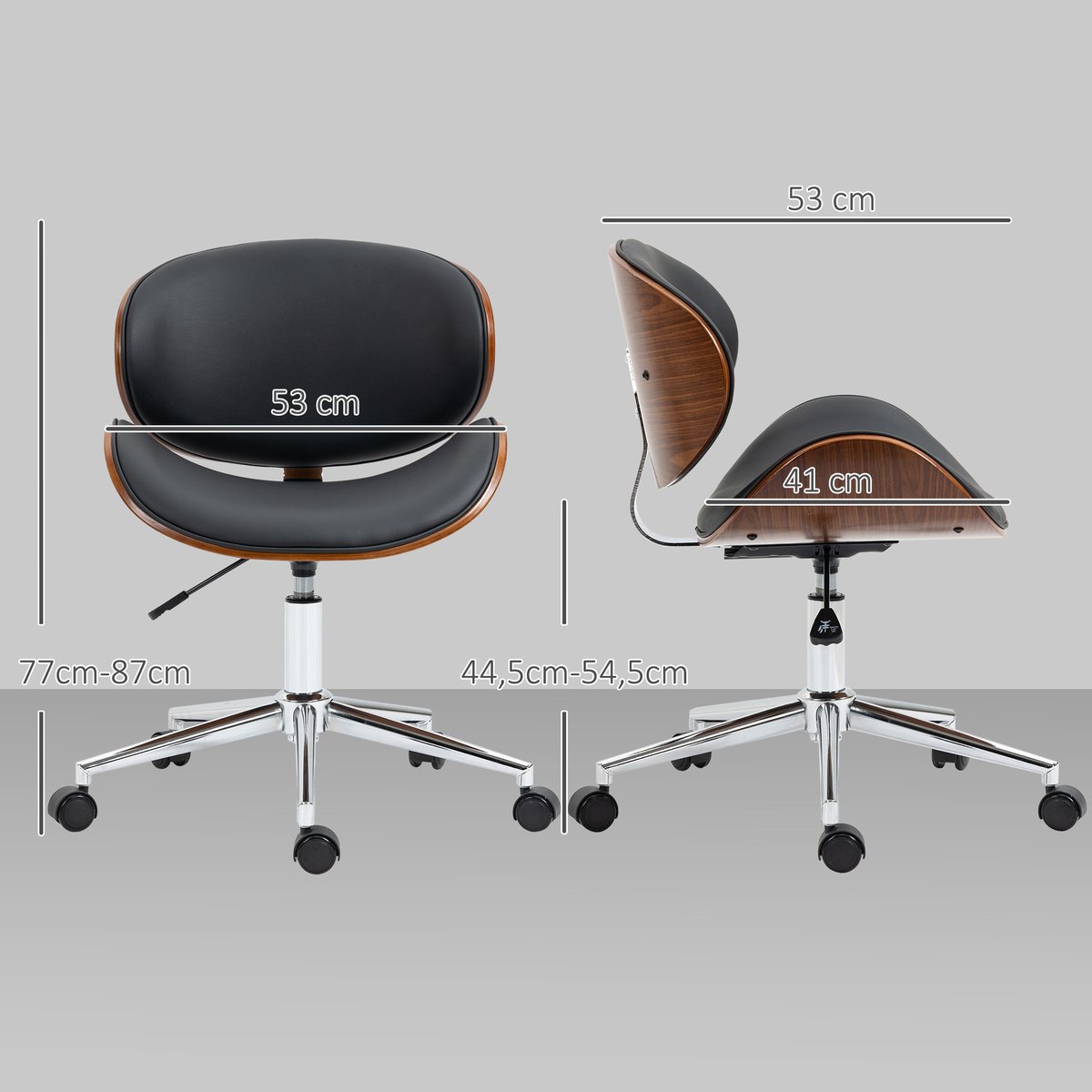 Chaise de bureau Revêtement synthétique PU noir et bois, HOMCOM