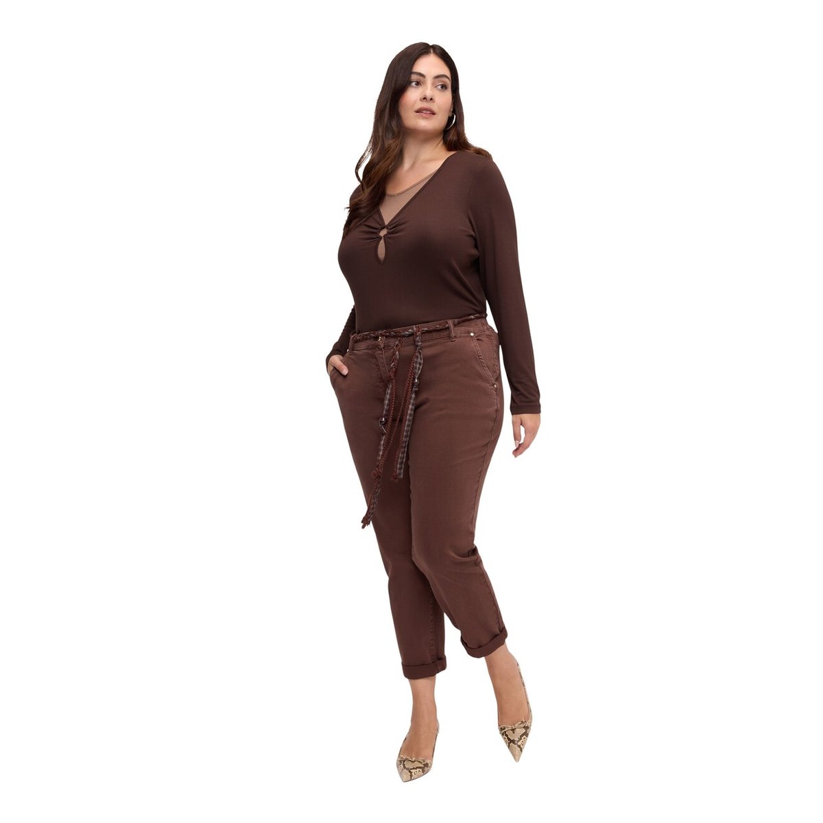 Pantalon chino avec ceinture marron, FIORELLA RUBINO