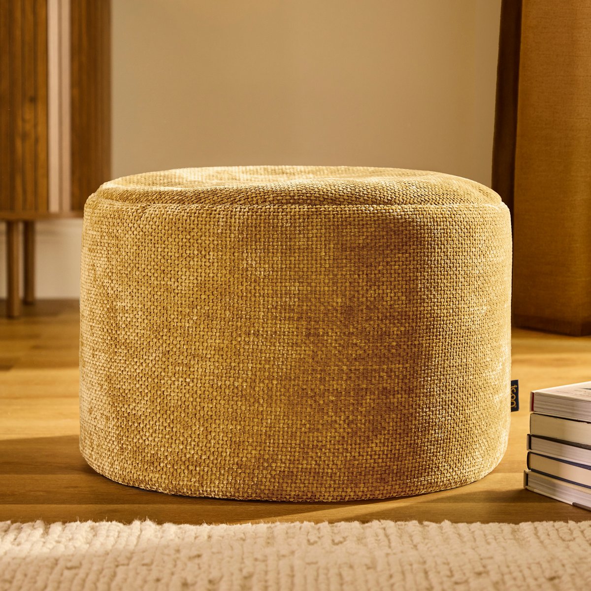 Pouf repose-pieds rond en tissu chenille Oeko-Tex® - MILANO moutarde, ICON