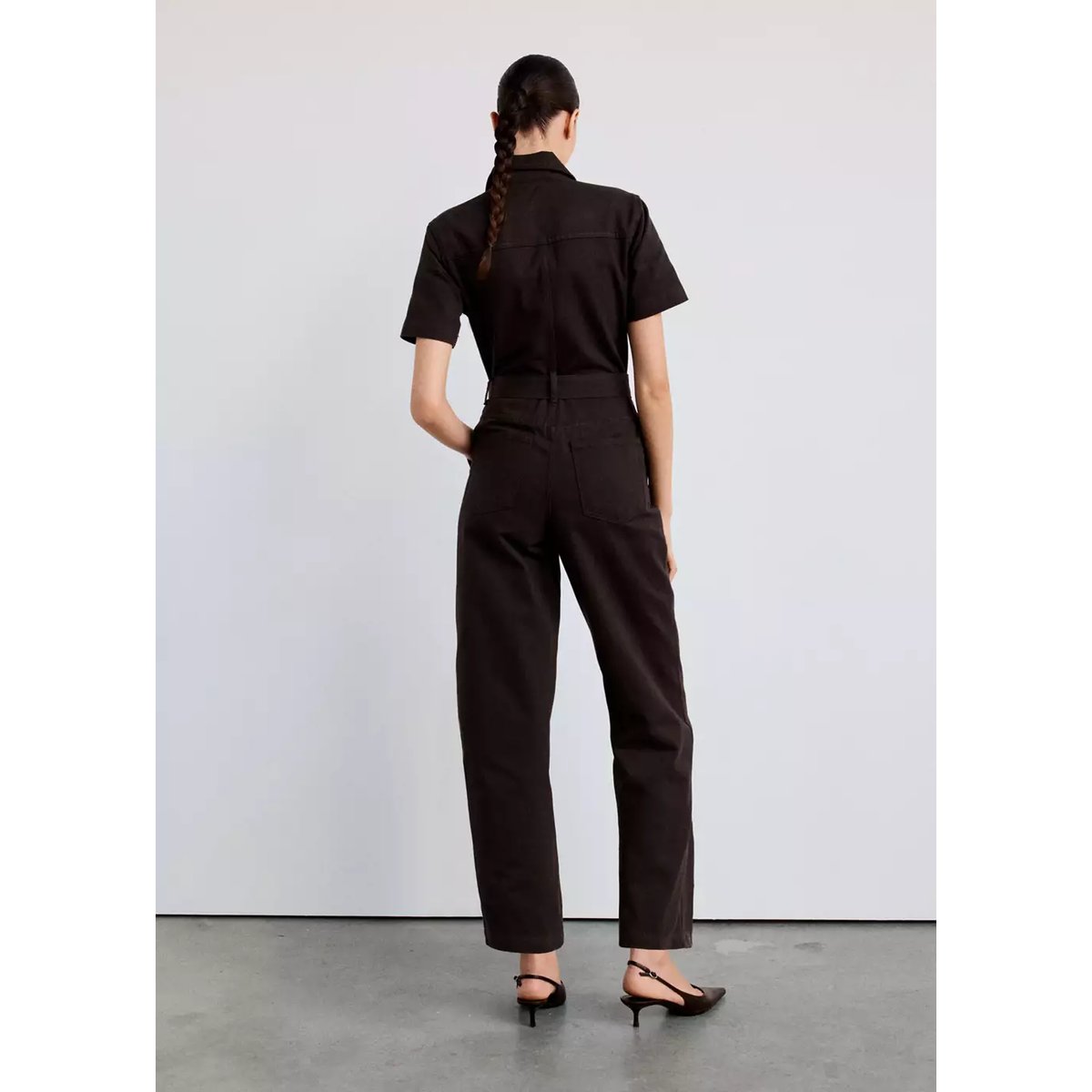 Combinaison jean ceinture chocolat, MANGO