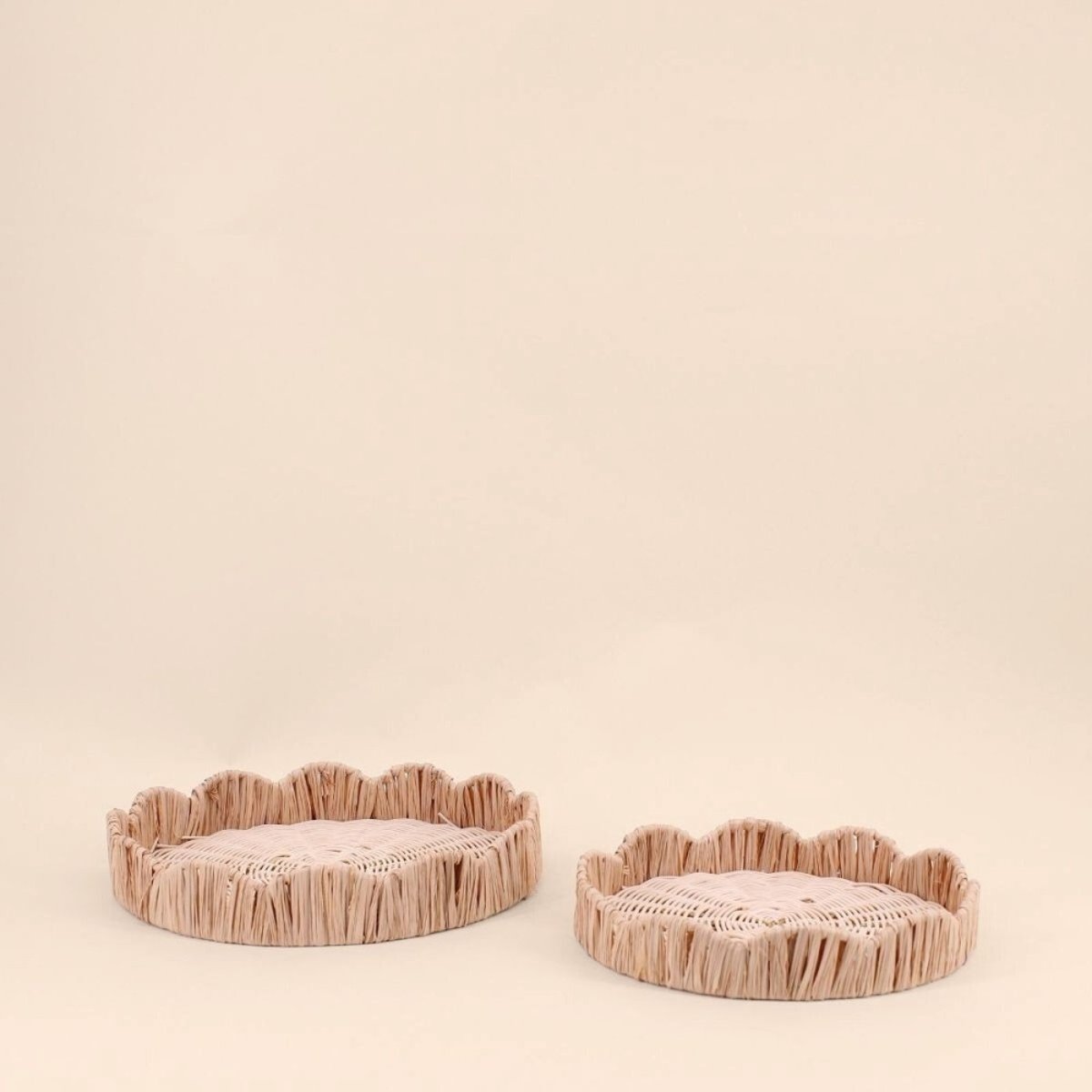 Set de 2 plateaux ronds en rotin naturel, ORNAMI