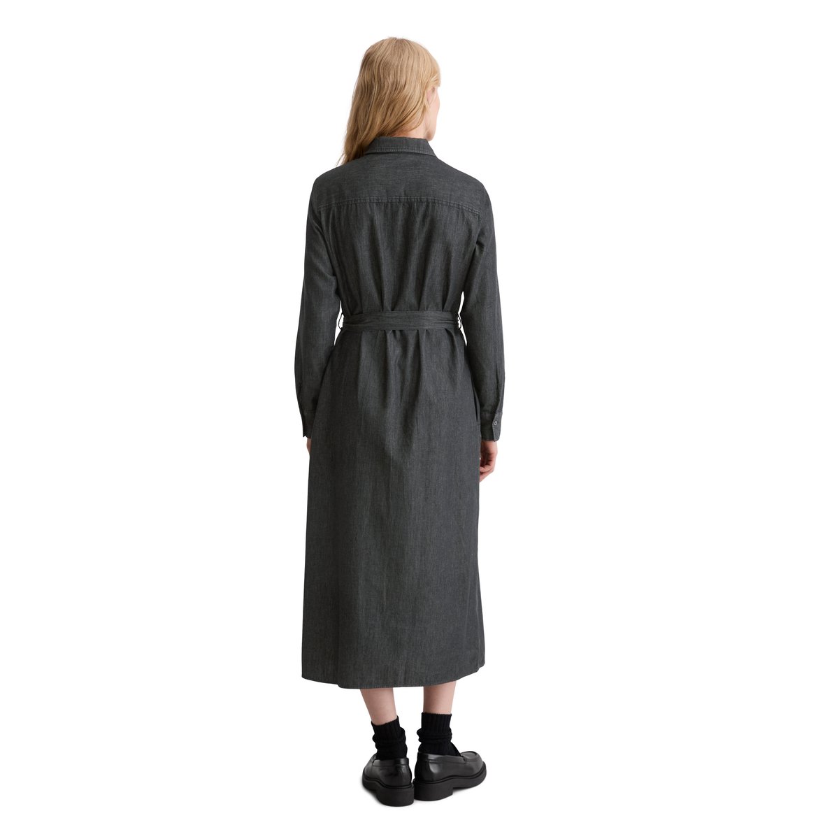 Robe chemisier regular en coton chambray bleu foncé, MARC O'POLO
