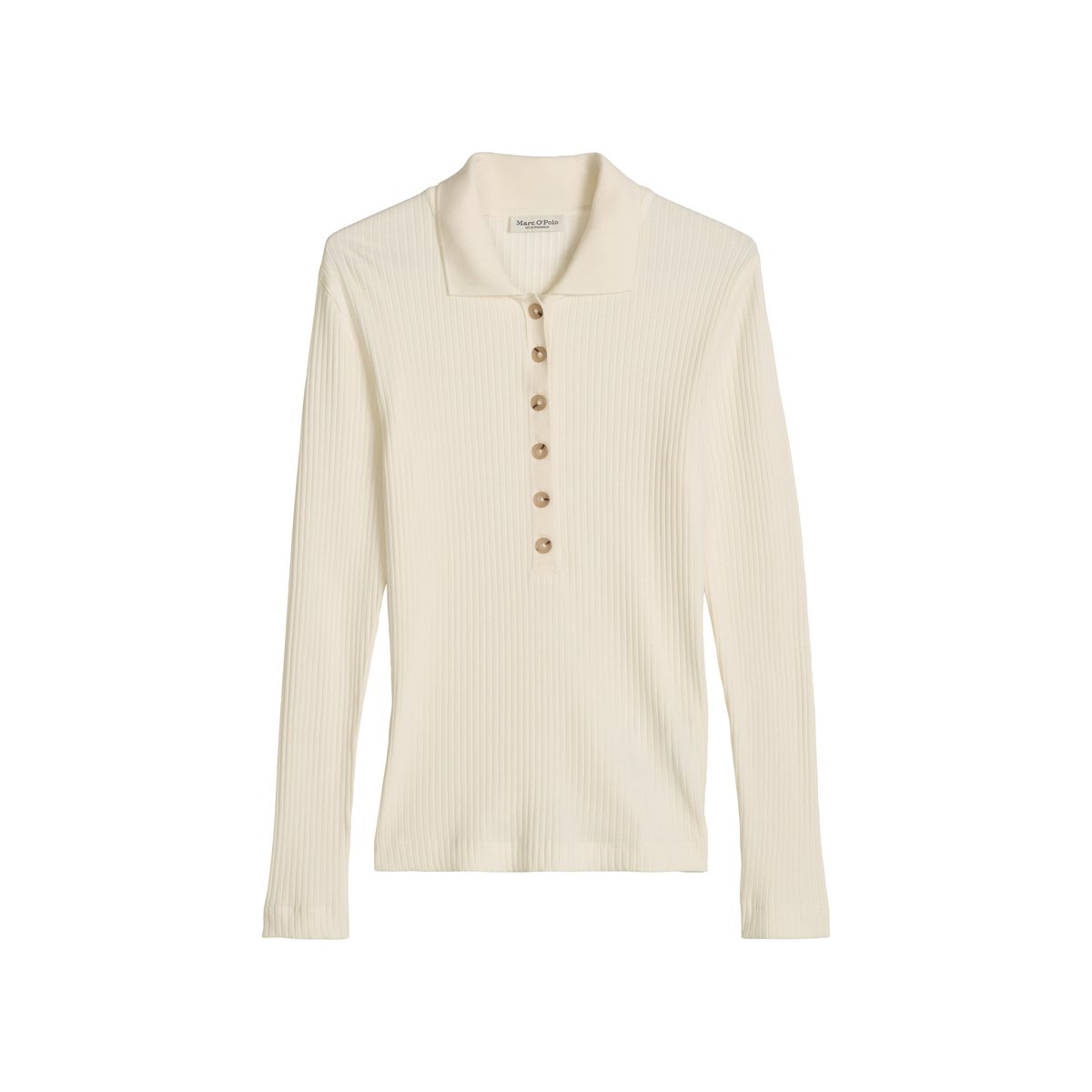 Polo côtelé à manches longues slim en jersey stretch coton modal bio blanc, MARC O'POLO
