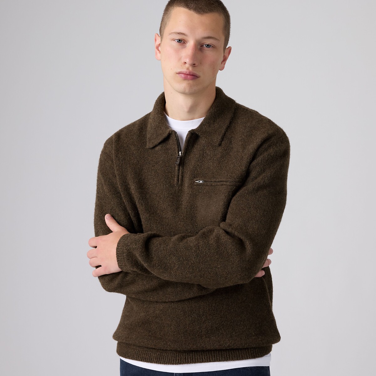 Pull col polo, demi-zippé, BOULDER marron, LEVI'S