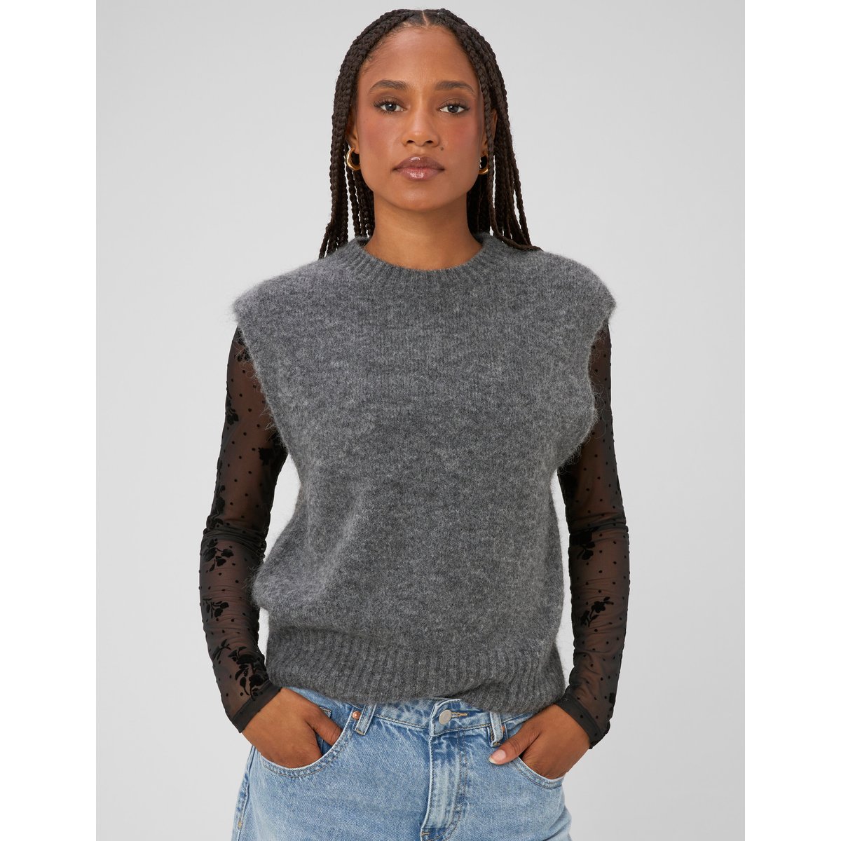 T-shirt résille manches longues noir, BZB