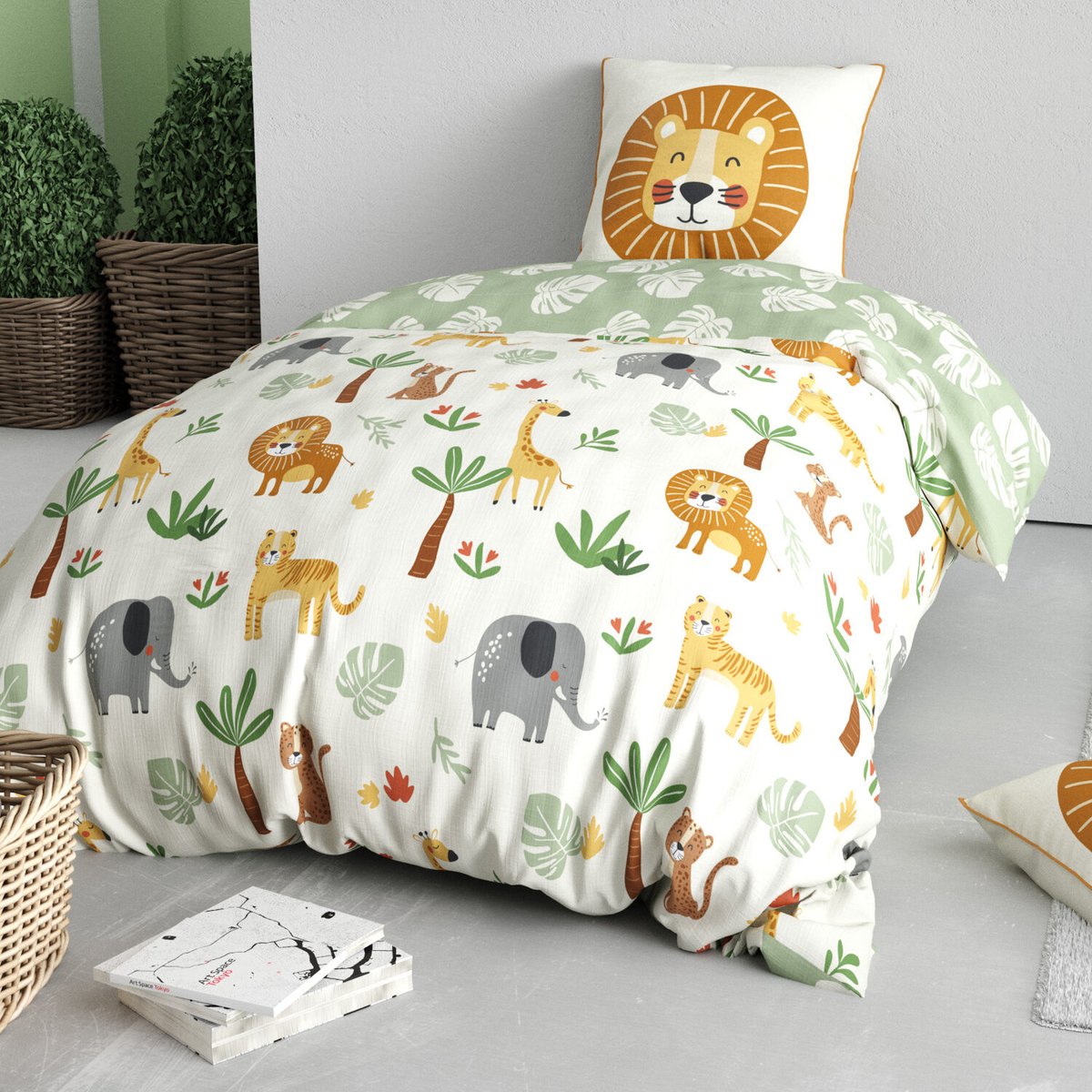 Parure housse de couette 100% coton, SAVANE vert, C DESIGN HOME TEXTILE