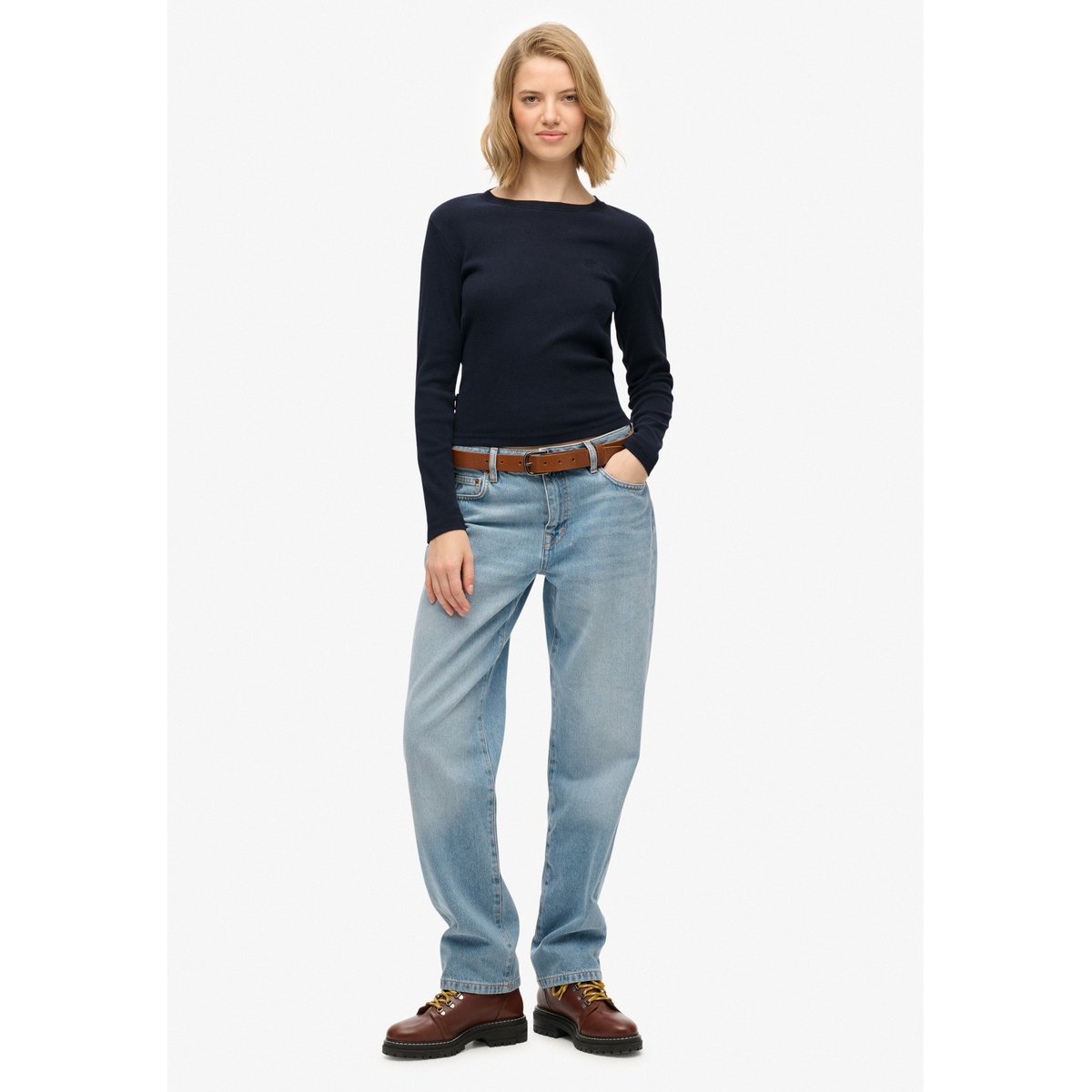 Haut côtelé teint Athletic Essentials Logo bleu marine éclipse, SUPERDRY