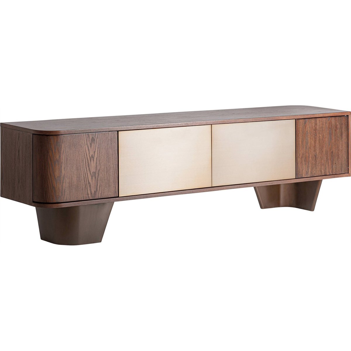 Meuble tv contemporain en bois bournel marron et bronze, RECOLLECTION