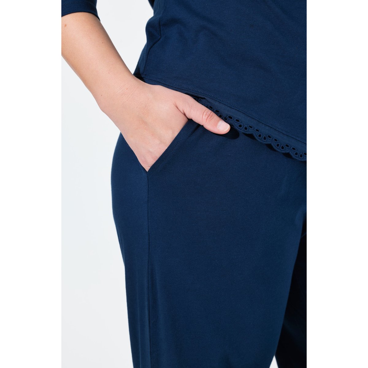 Pyjama à col rond et manches 3/4 bleu nuit, ULLA POPKEN