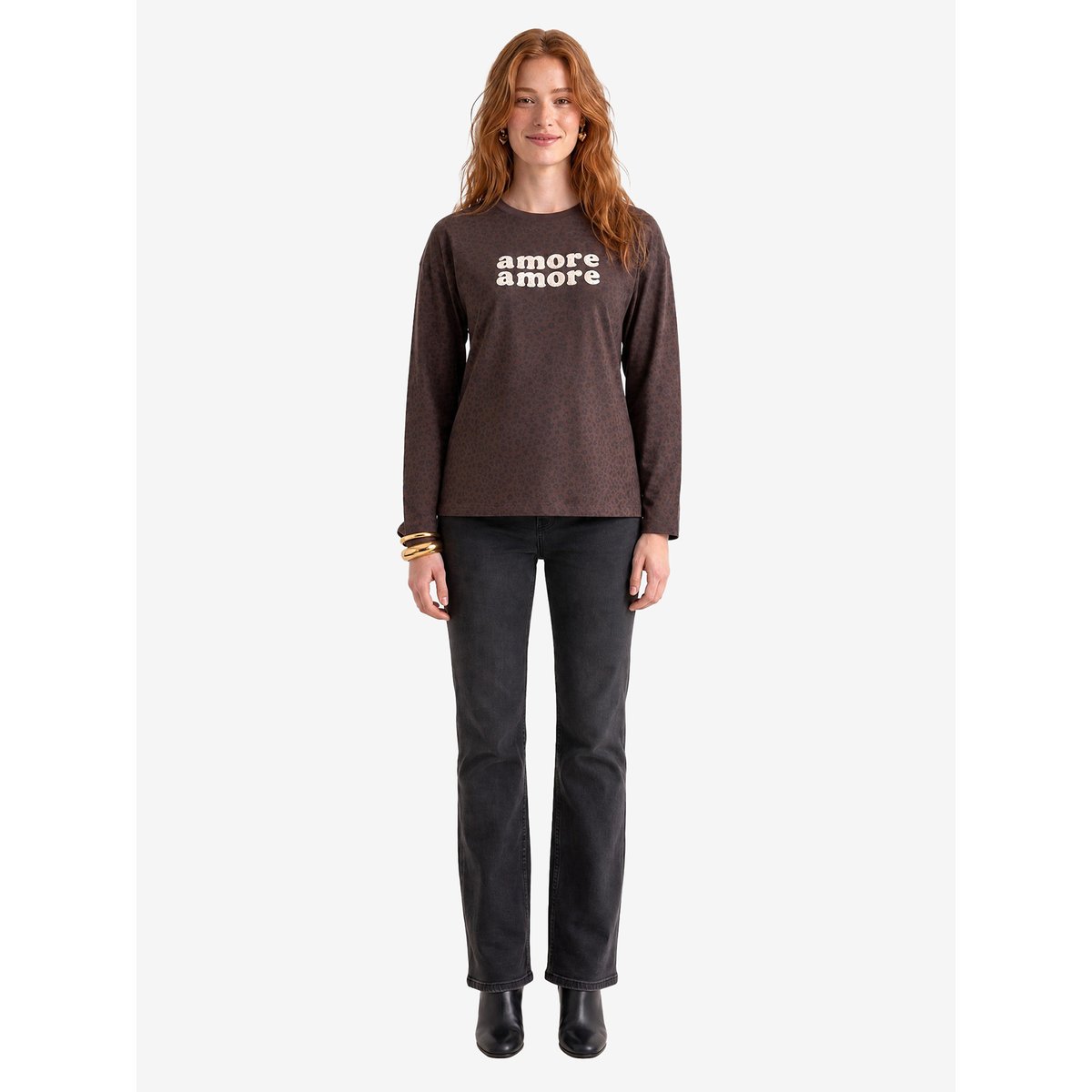 T-shirt grossesse manches longues chocolat, VERTBAUDET