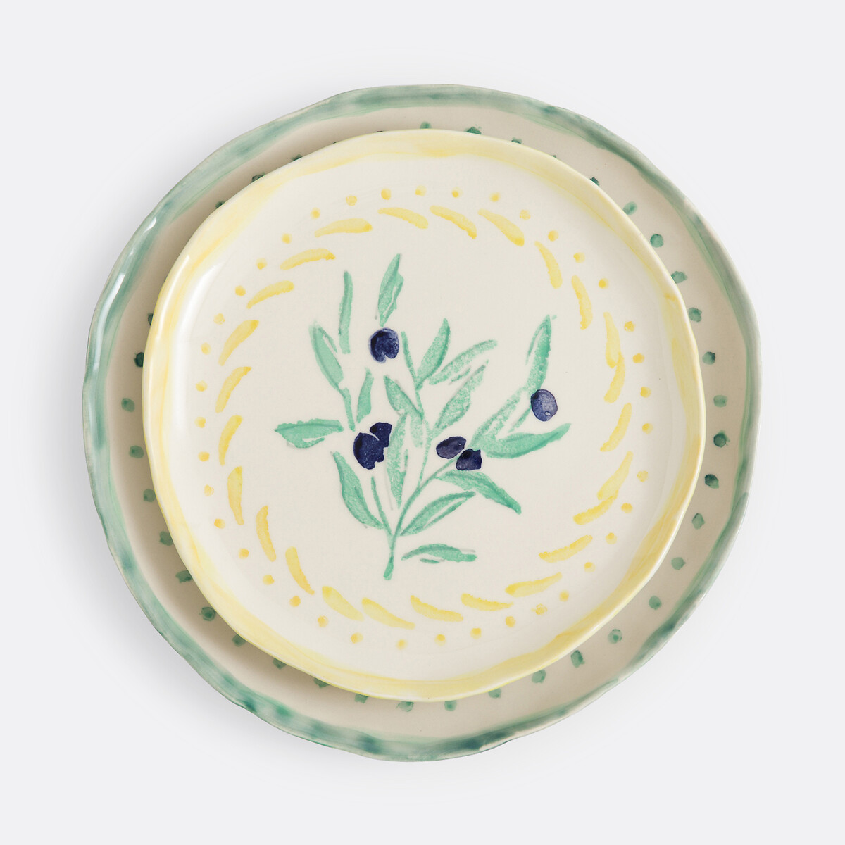 Set van 4 platte borden in aardewerk, Capria geel/groen, LA REDOUTE INTERIEURS