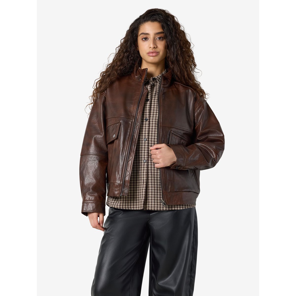 Veste En Cuir marron - demitasse1, NOISY MAY