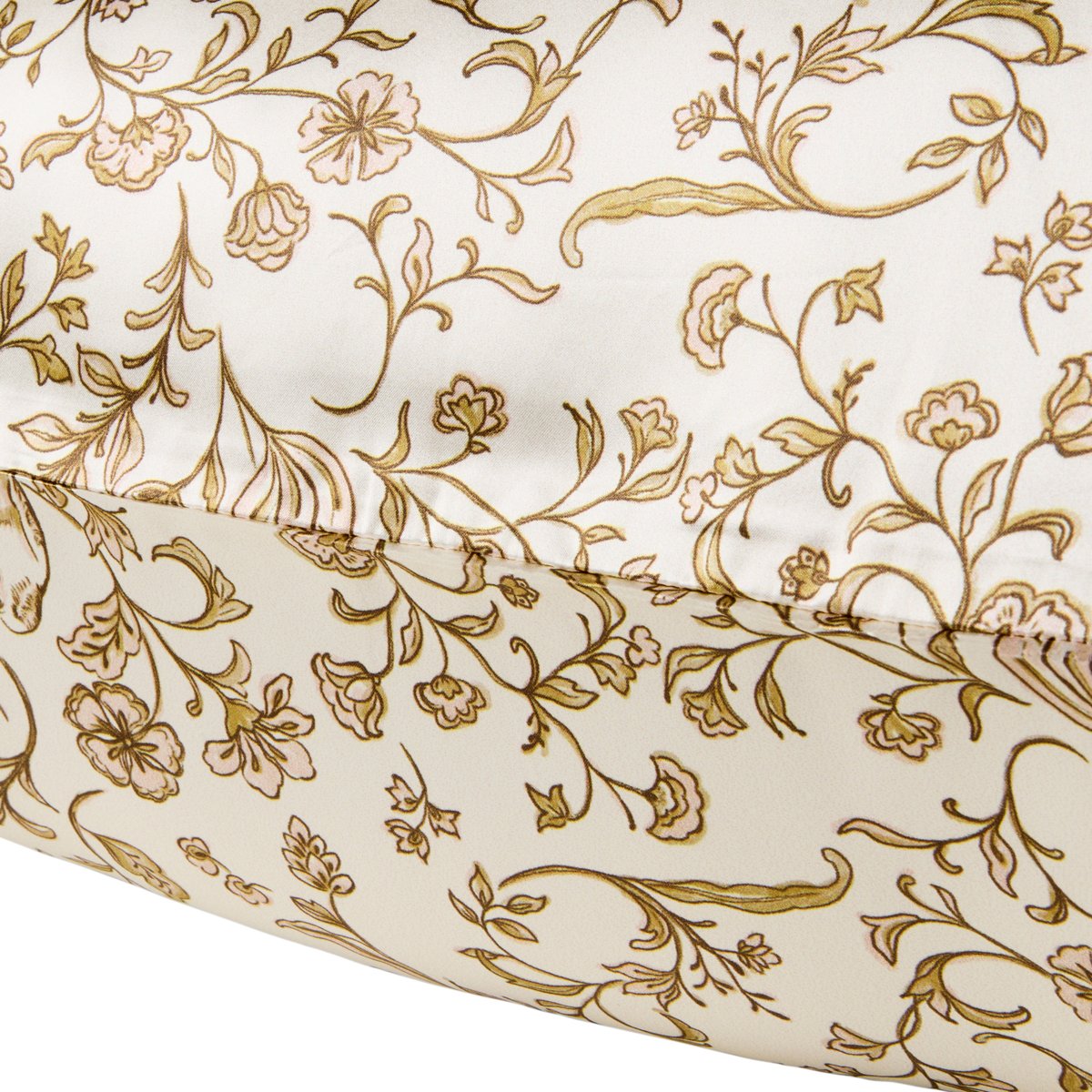Taie d'oreiller carrée soie de mûrier BEAUTÉ IMPRIMÉ bronze/jardin secret, CARRE BLANC