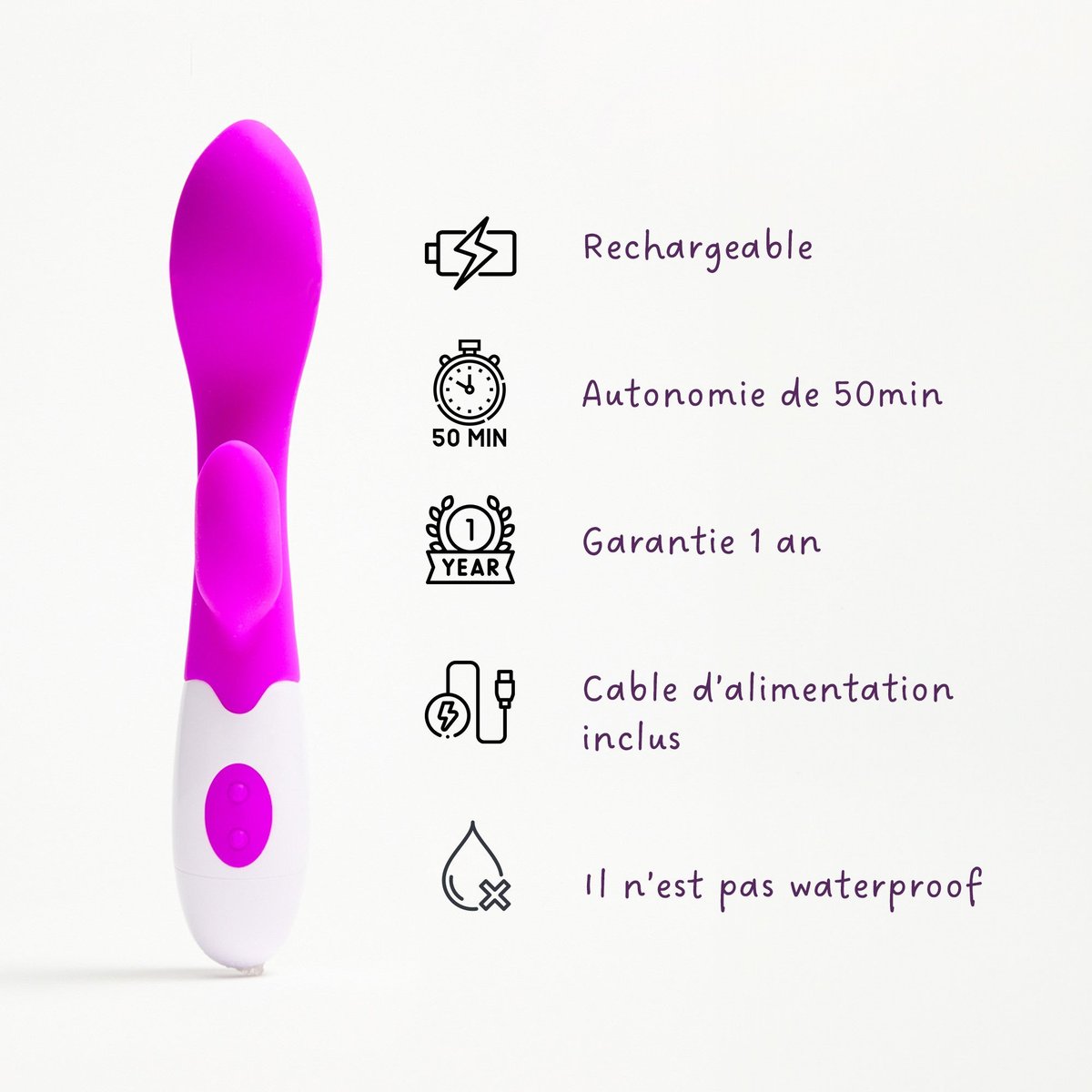 Vibromasseur Rabbit silicone Clark violet, FABULOUS TOYS