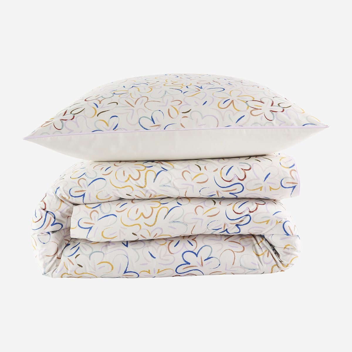 Parure de lit en percale de coton bio ALBANE multicolore, HABITAT