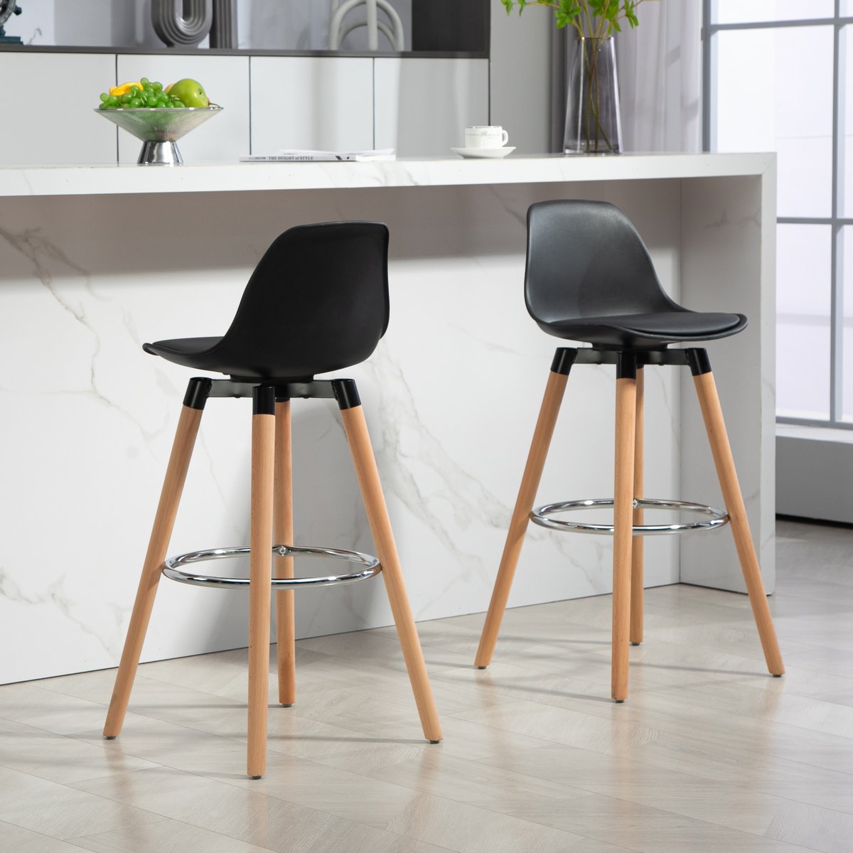Tabouret de bar PU Noir noir, HOMCOM