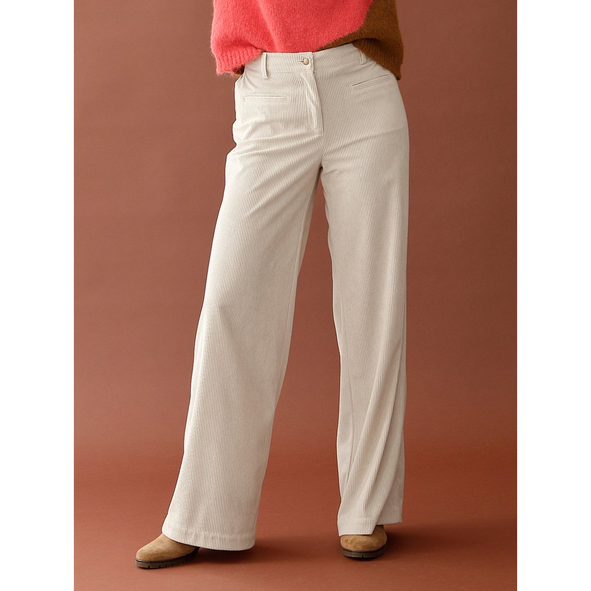 Pantalon velours coupe évasée ecru, DAXON