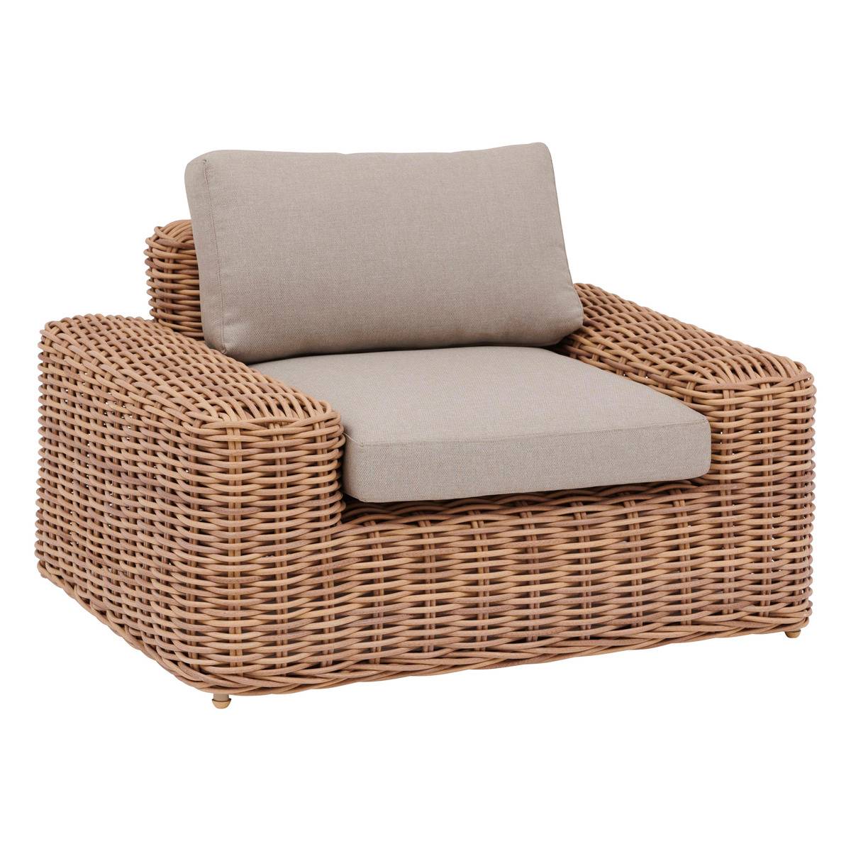 Fauteuil de jardin en résine tressée avec coussins SAVINIA tahini, HESPERIDE