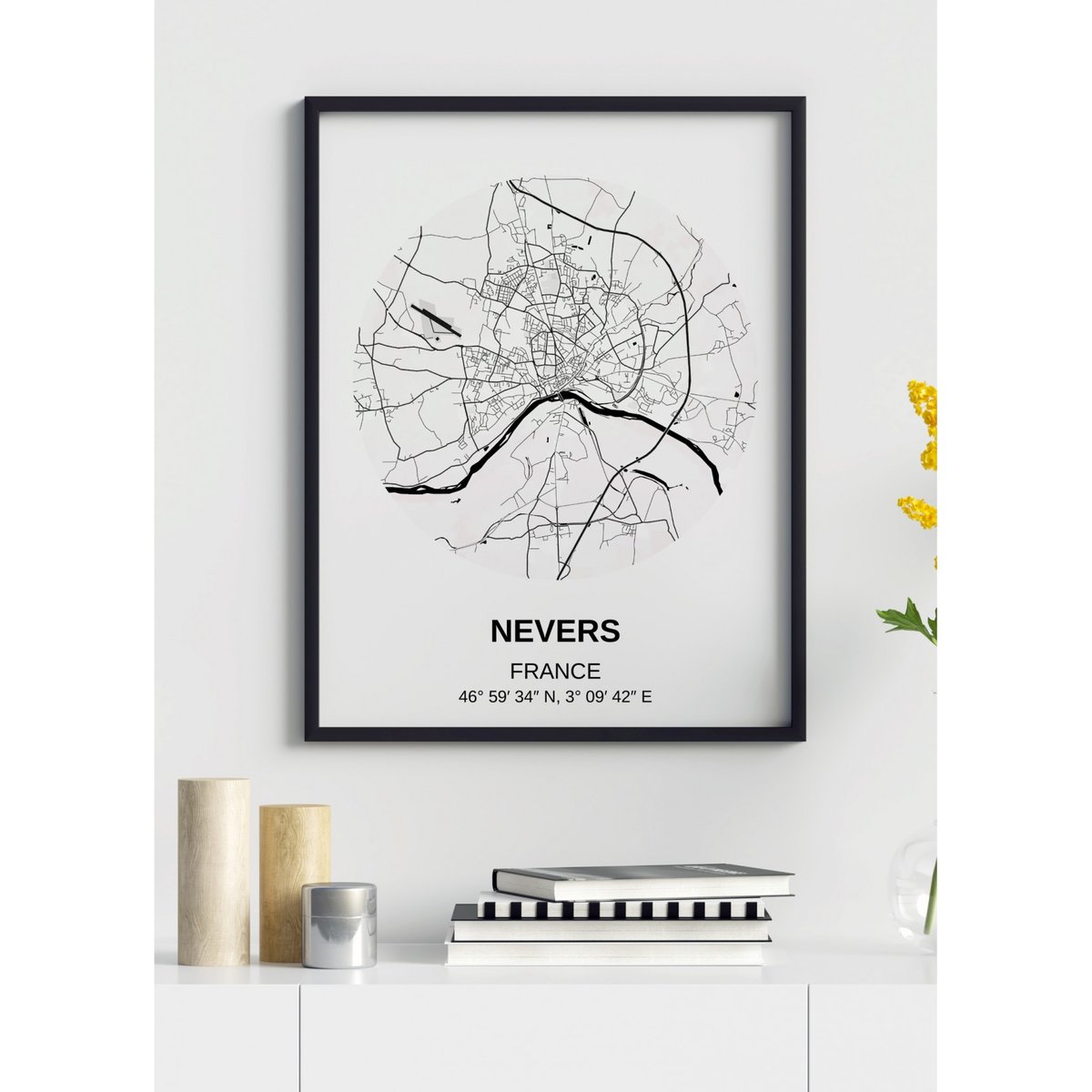 Affiche Carte Nevers blanc, L'AFFICHERIE