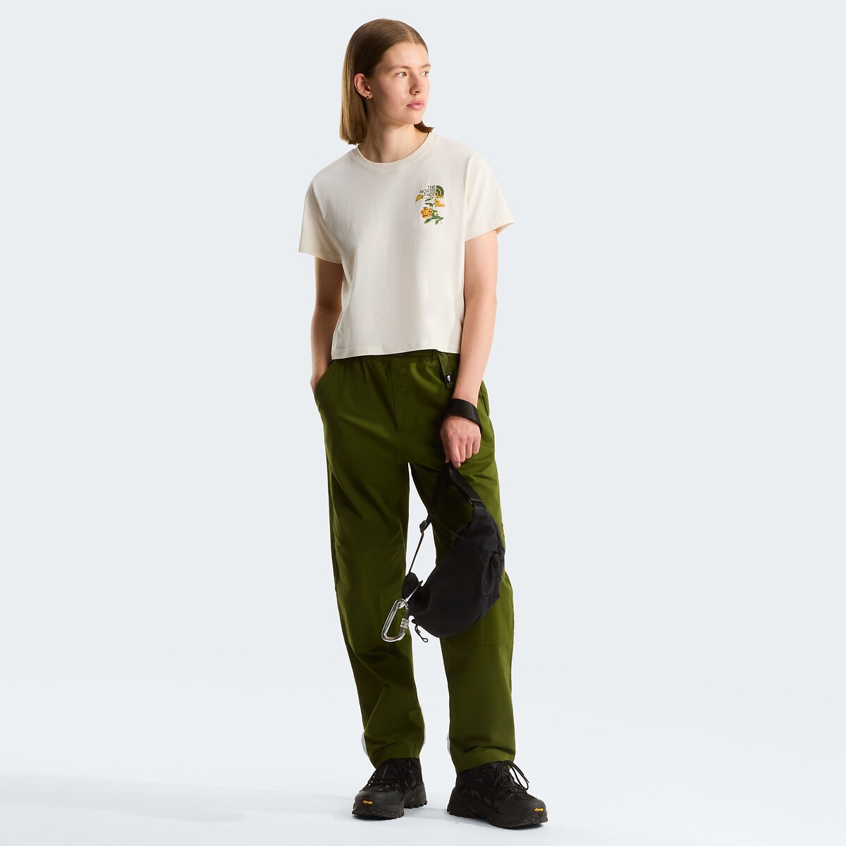 Embroidered T-Shirt with Short Sleeves ecru , THE NORTH FACE