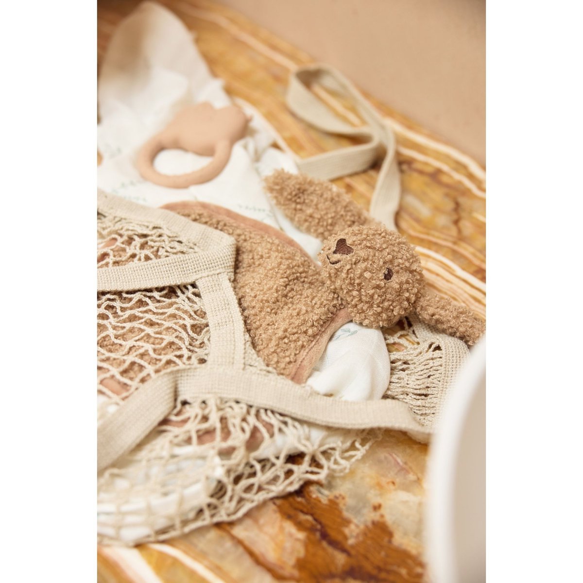 Doudou attache sucette lapin marron, JOLLEIN