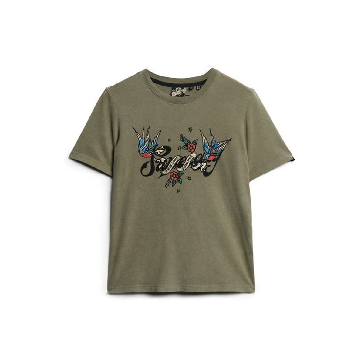 T-shirt à motif tatouage Script kaki mousse, SUPERDRY