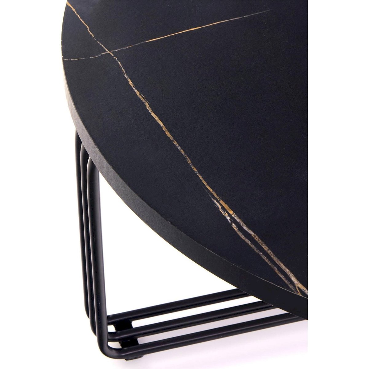 Table basse ronde en métal collection DENSURE noir effet marbre, RECOLLECTION