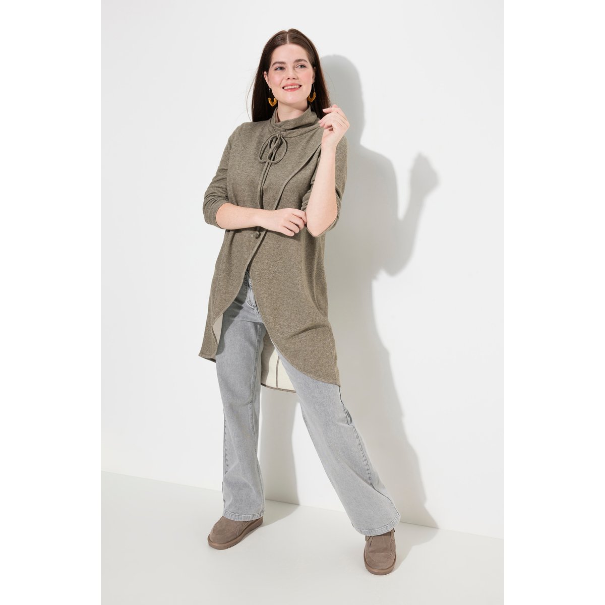 Sweat-shirt long en coton bio gris pierre, ULLA POPKEN