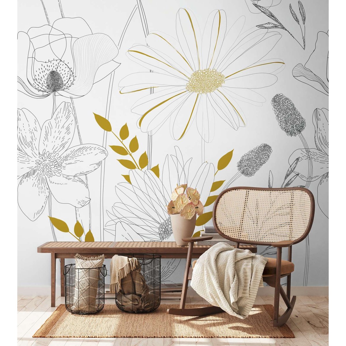 Papier peint esprit floral blanc, HOME MAISON