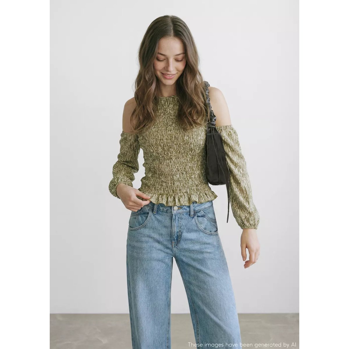Blouse froncée cut-out kaki, MANGO TEEN