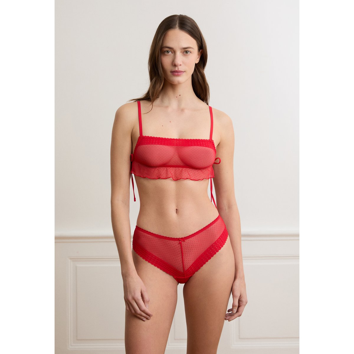 Shorty en dentelle CANDIDE rouge, ETAM