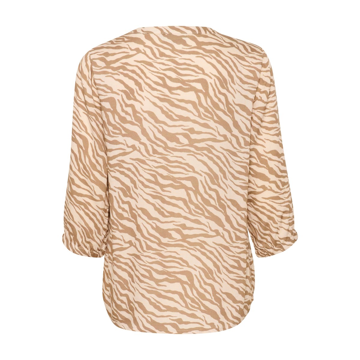 Short sleeved blouse beige marron animalier, KAFFE