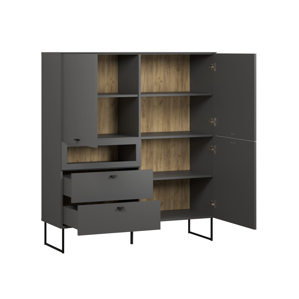 Buffet haut 3 portes, 2 tiroirs - VELA gris anthracite, CALICOSY